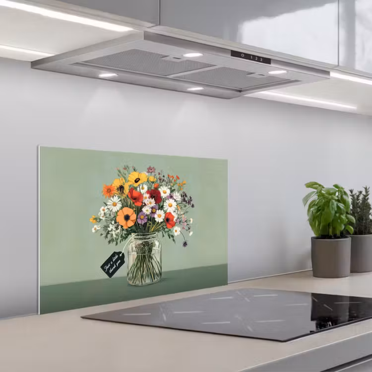 Spatscherm keuken - Bloemen - Vaas - Kaartje — 5