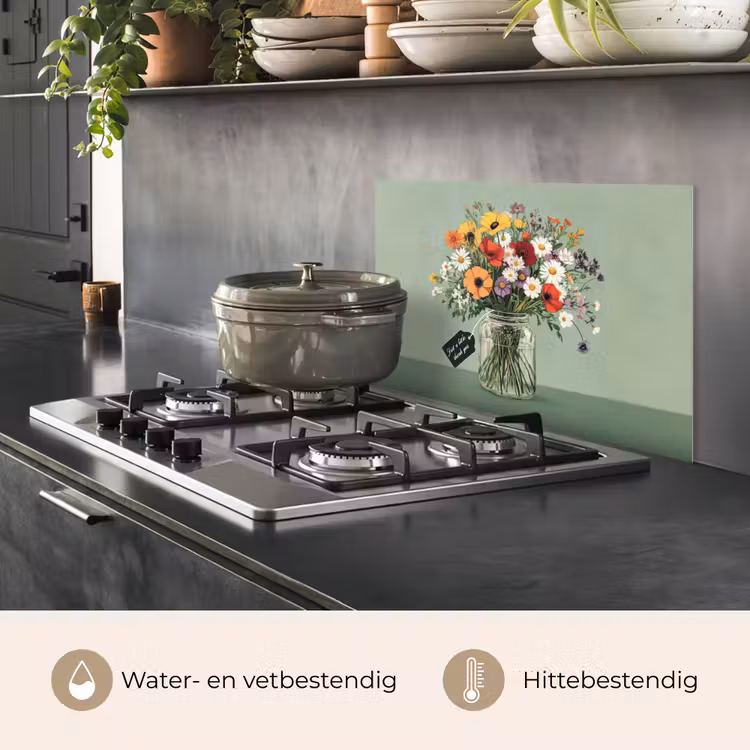 Spatscherm keuken - Bloemen - Vaas - Kaartje — 7