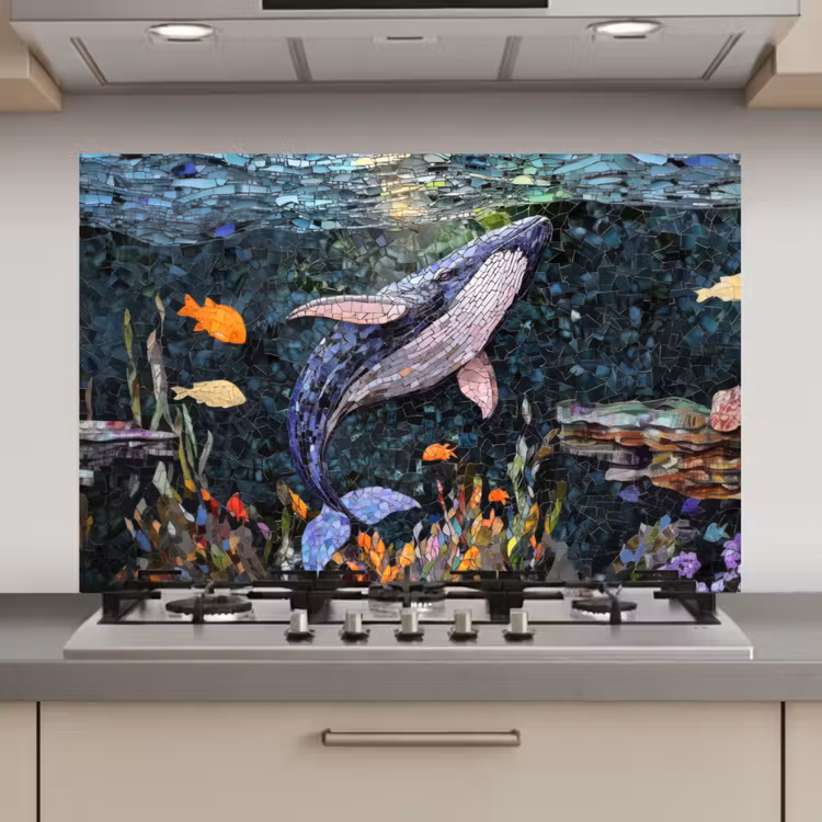 Spatscherm keuken - Mozaïek - Walvis - Koraal - Water — 1
