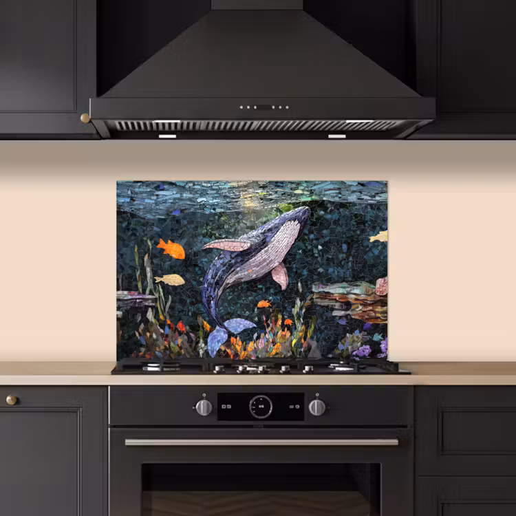 Spatscherm keuken - Mozaïek - Walvis - Koraal - Water — 2
