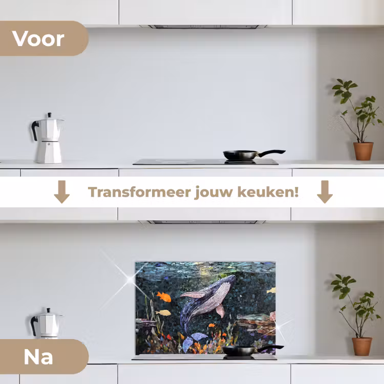 Spatscherm keuken - Mozaïek - Walvis - Koraal - Water — 3