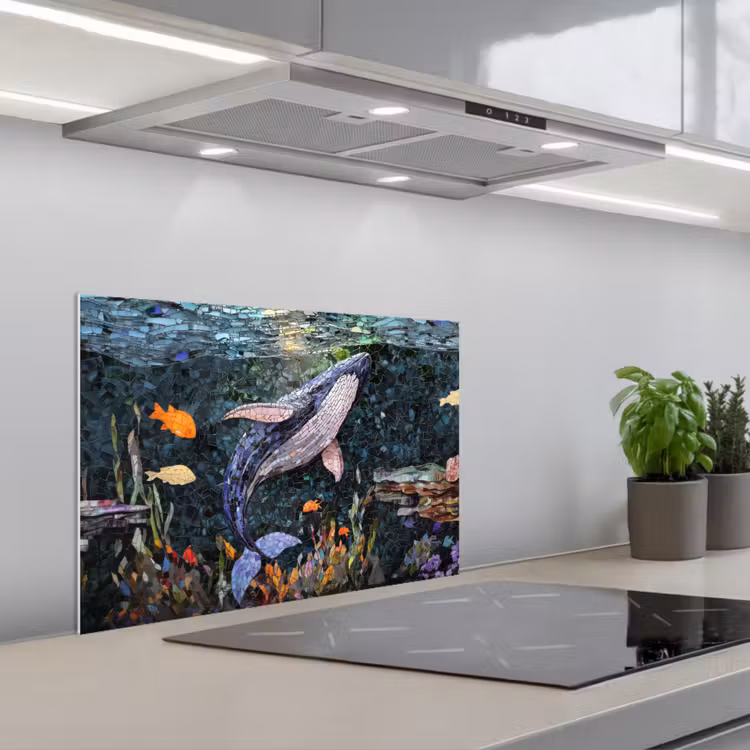 Spatscherm keuken - Mozaïek - Walvis - Koraal - Water — 5