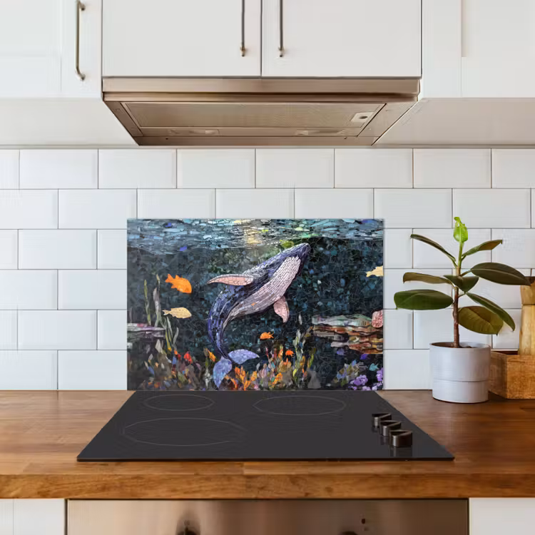 Spatscherm keuken - Mozaïek - Walvis - Koraal - Water — 6