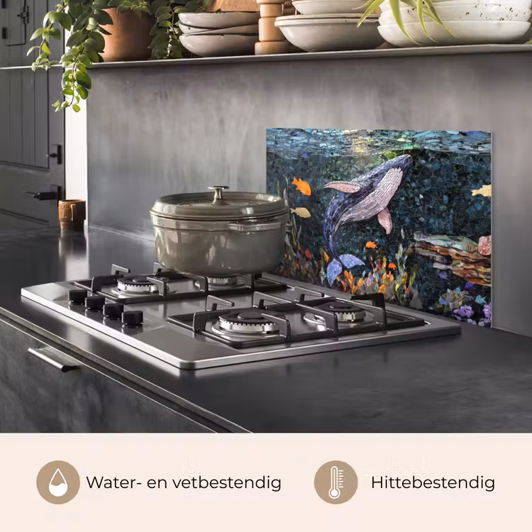 Spatscherm keuken - Mozaïek - Walvis - Koraal - Water — 7