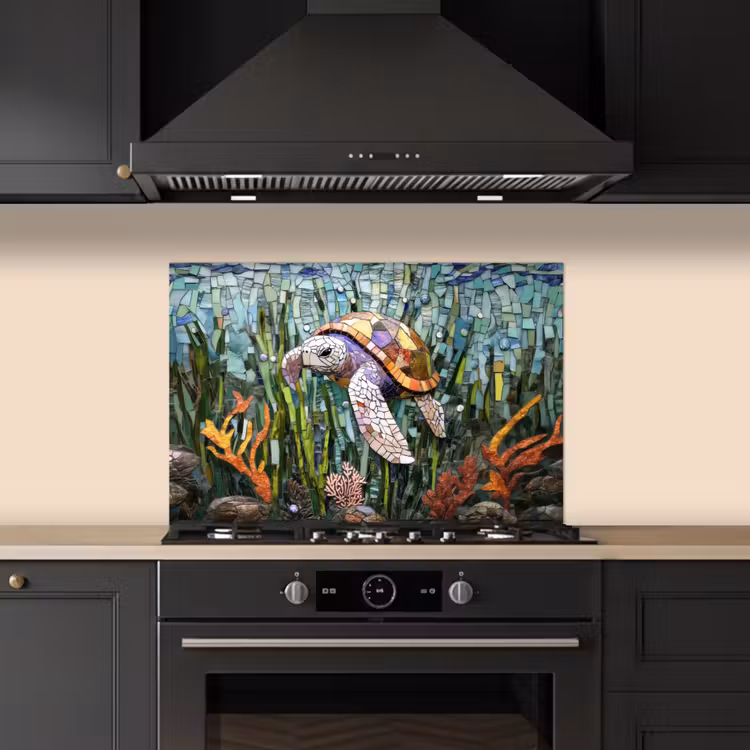 Spatscherm keuken - Schildpad - Zeewier - Mozaïek — 2