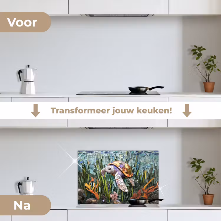Spatscherm keuken - Schildpad - Zeewier - Mozaïek — 3