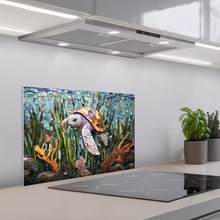 Spatscherm keuken - Schildpad - Zeewier - Mozaïek — 5