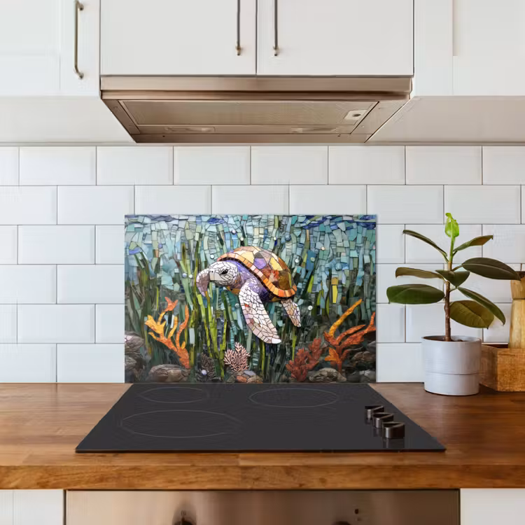 Spatscherm keuken - Schildpad - Zeewier - Mozaïek — 6
