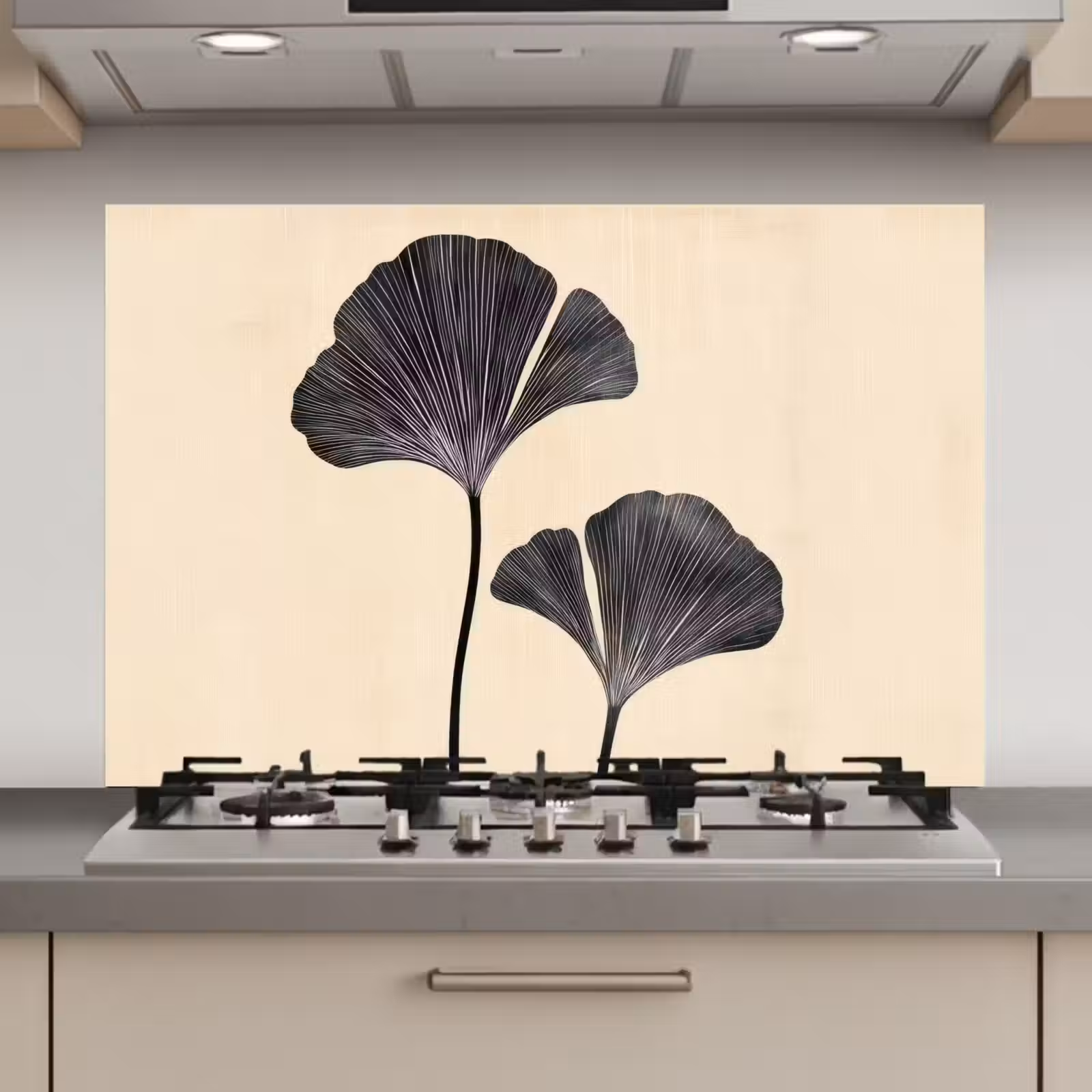 Spatscherm keuken - Bladeren - Minimalistisch - Zwart — 1