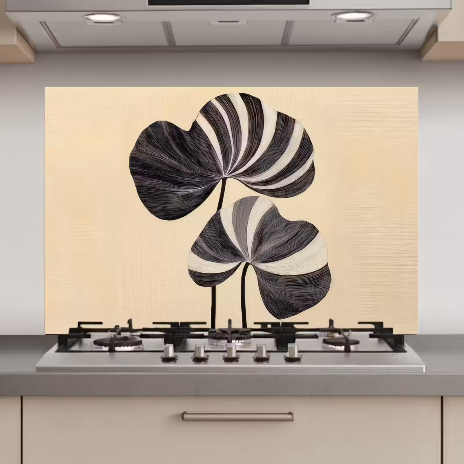 Spatscherm keuken - Zwart - Bladeren - Strepen - Minimalistisch — 1