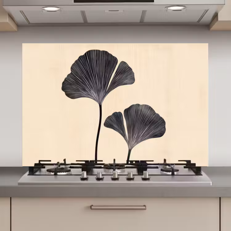 Spatscherm keuken - Bladeren - Minimalistisch - Zwart — 1