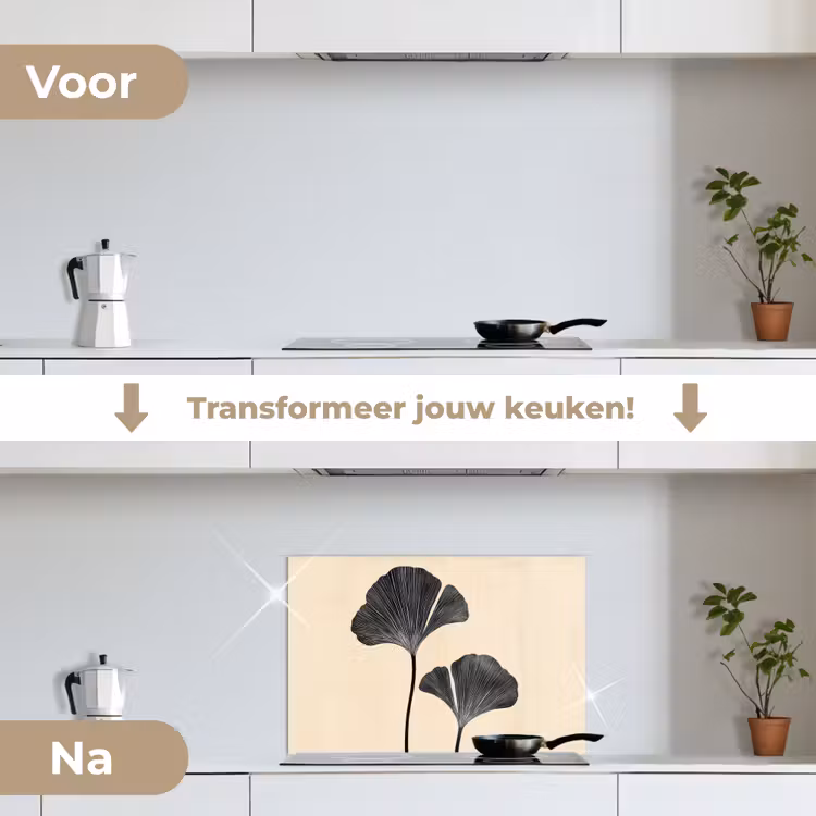 Spatscherm keuken - Bladeren - Minimalistisch - Zwart — 3