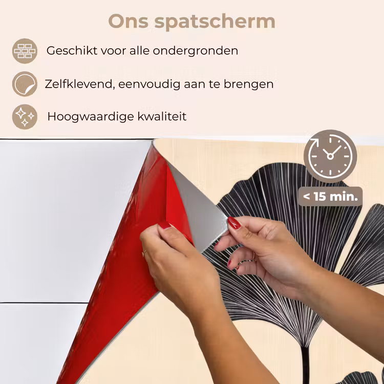 Spatscherm keuken - Bladeren - Minimalistisch - Zwart — 4