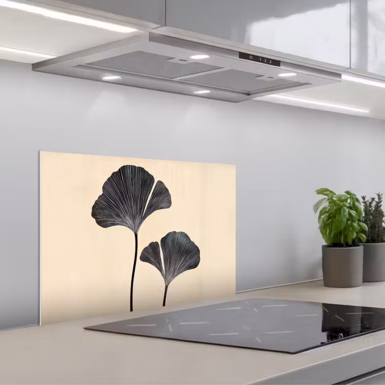 Spatscherm keuken - Bladeren - Minimalistisch - Zwart — 5