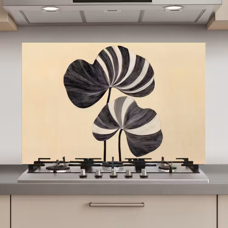 Spatscherm keuken - Zwart - Bladeren - Strepen - Minimalistisch — 1
