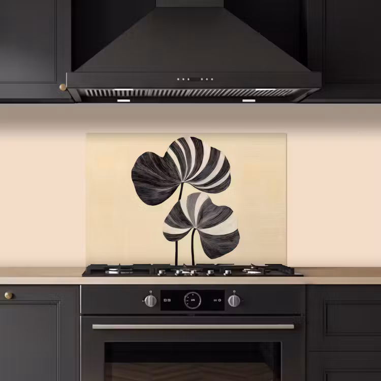 Spatscherm keuken - Zwart - Bladeren - Strepen - Minimalistisch — 2
