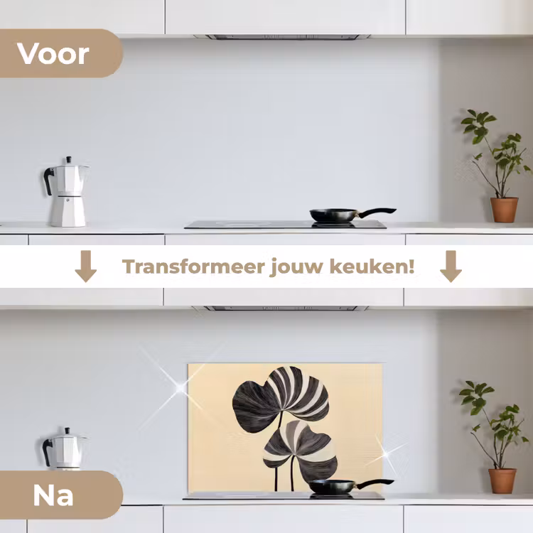 Spatscherm keuken - Zwart - Bladeren - Strepen - Minimalistisch — 3