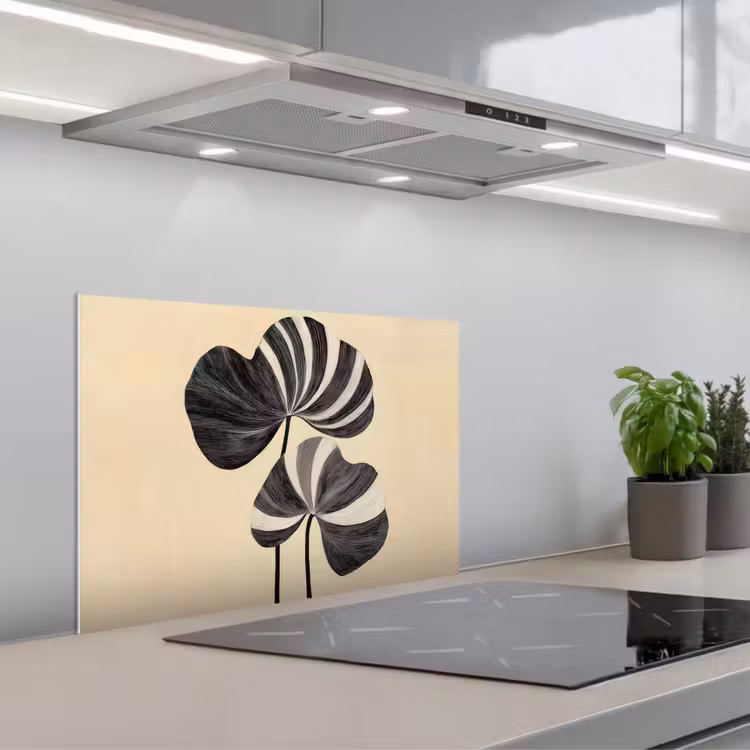 Spatscherm keuken - Zwart - Bladeren - Strepen - Minimalistisch — 5