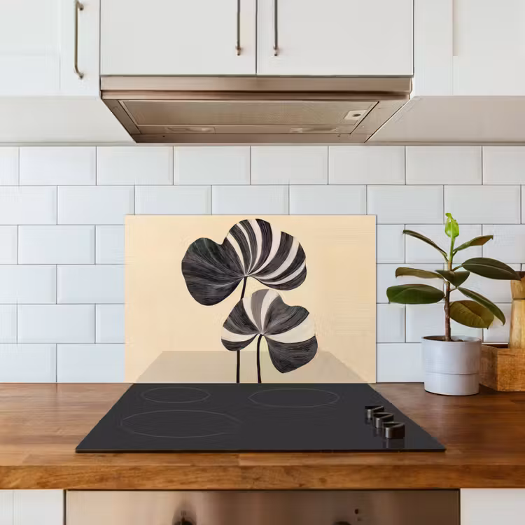Spatscherm keuken - Zwart - Bladeren - Strepen - Minimalistisch — 6