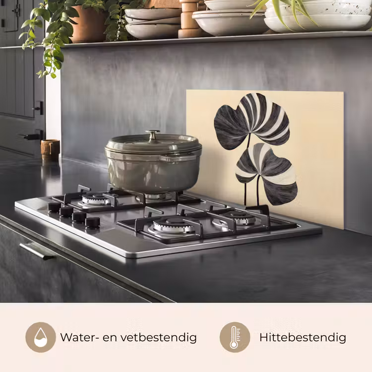 Spatscherm keuken - Zwart - Bladeren - Strepen - Minimalistisch — 7