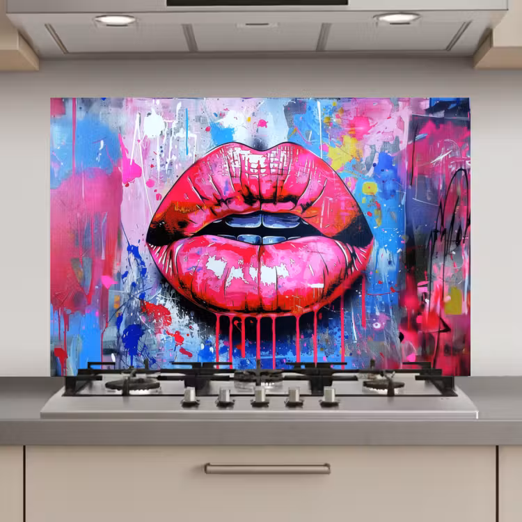 Spatscherm keuken - Graffiti - Lippen - Felroze - Geschilderd — 1