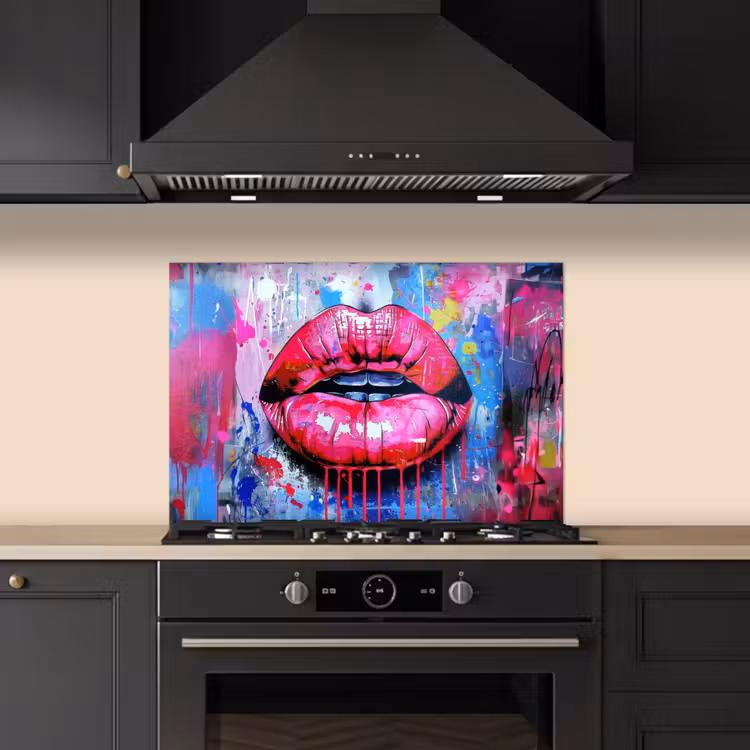 Spatscherm keuken - Graffiti - Lippen - Felroze - Geschilderd — 2
