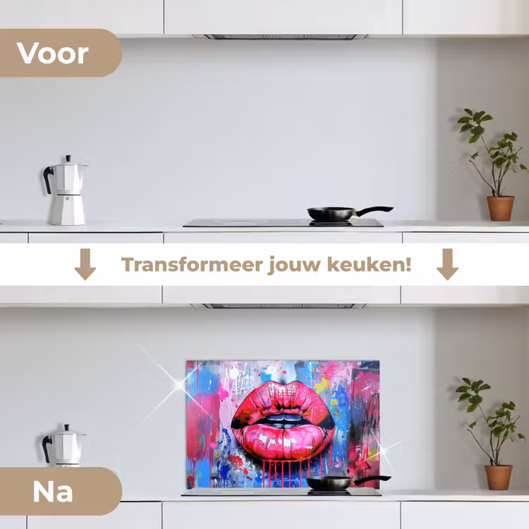 Spatscherm keuken - Graffiti - Lippen - Felroze - Geschilderd — 3
