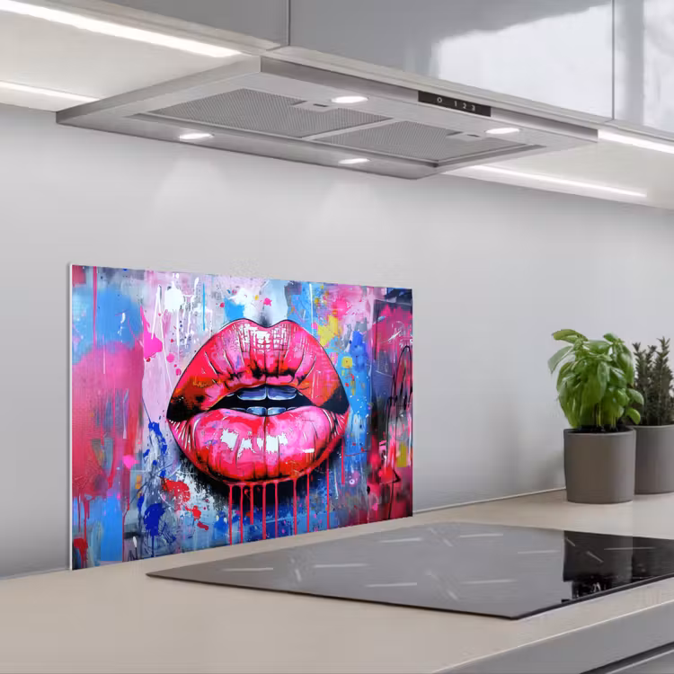 Spatscherm keuken - Graffiti - Lippen - Felroze - Geschilderd — 5