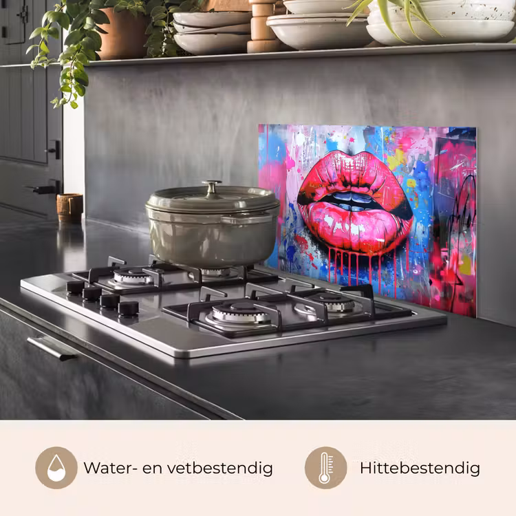 Spatscherm keuken - Graffiti - Lippen - Felroze - Geschilderd — 7