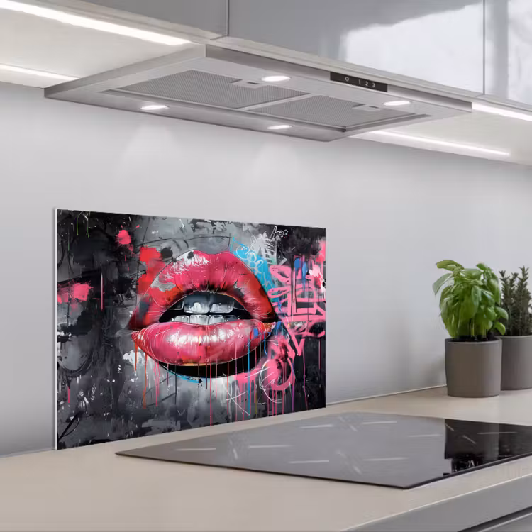 Spatscherm keuken - Lippen - Felroze - Graffiti - Verfstrepen — 5