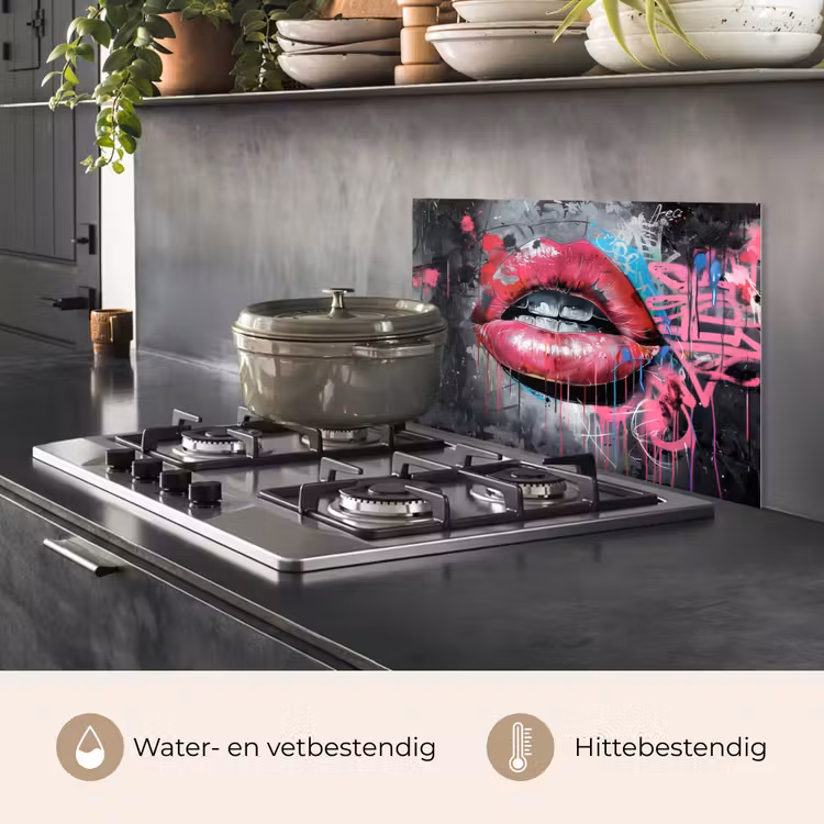 Spatscherm keuken - Lippen - Felroze - Graffiti - Verfstrepen — 7