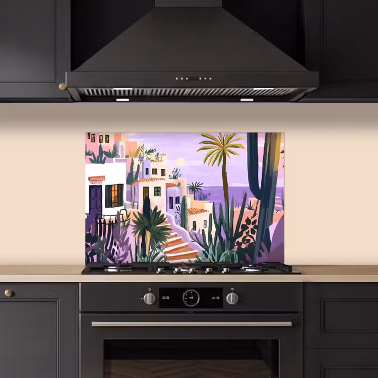 Spatscherm keuken - Huizen - Minimalistisch - Palmbomen - Kust — 2