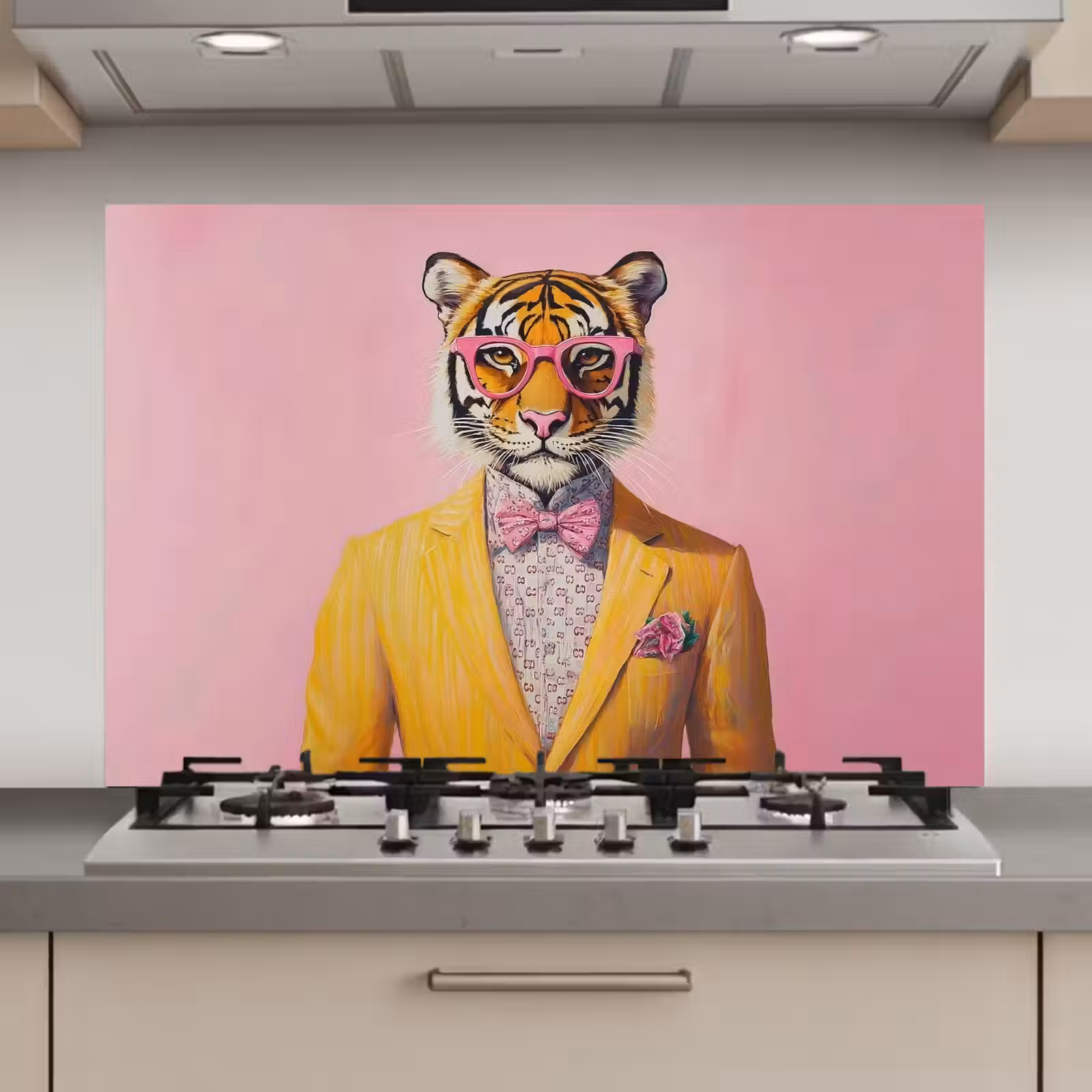 Spatscherm keuken - Tijger - Bril - Geel - Jasje — 1