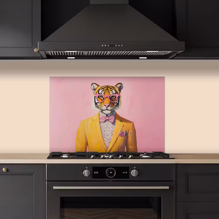 Spatscherm keuken - Tijger - Bril - Geel - Jasje — 2