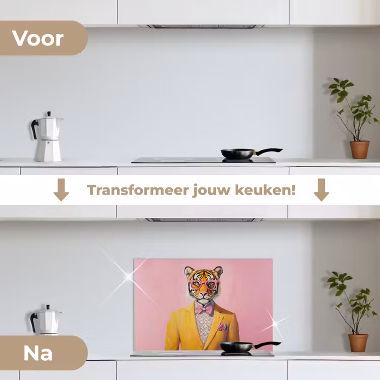 Spatscherm keuken - Tijger - Bril - Geel - Jasje — 3