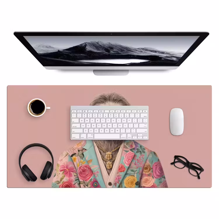 Bureau onderlegger - Luiaard - Bloemenprint - Bril - Roze — 3