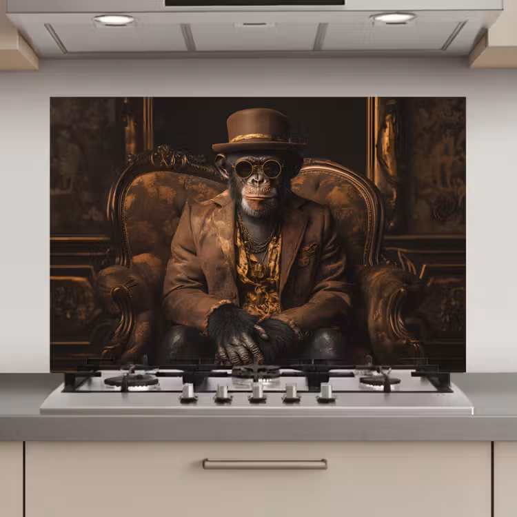Spatscherm keuken - Chimpansee - Stoel - Pak - Bruin — 1