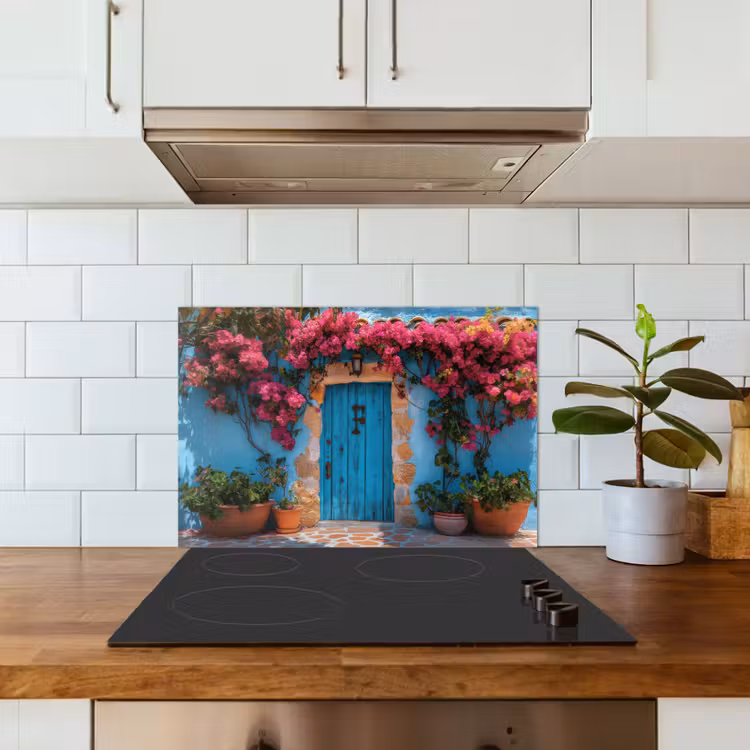Spatscherm keuken - Deur - Hout - Bloemen - Blauw — 5