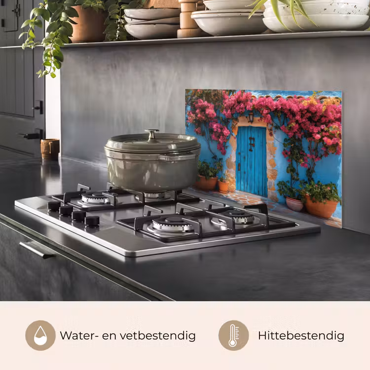 Spatscherm keuken - Deur - Hout - Bloemen - Blauw — 6