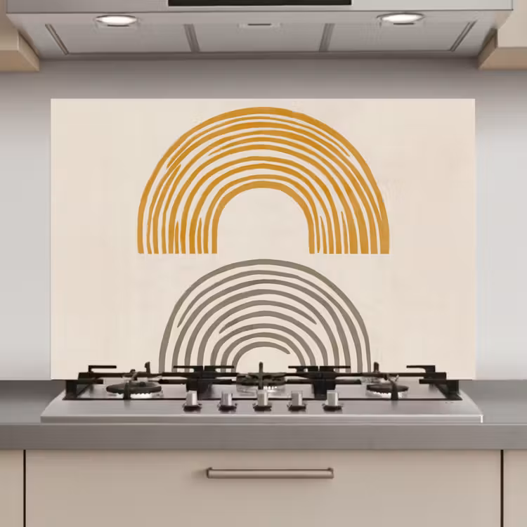 Spatscherm keuken - Bogen - Lijnen - Oranje - Minimalistisch — 1