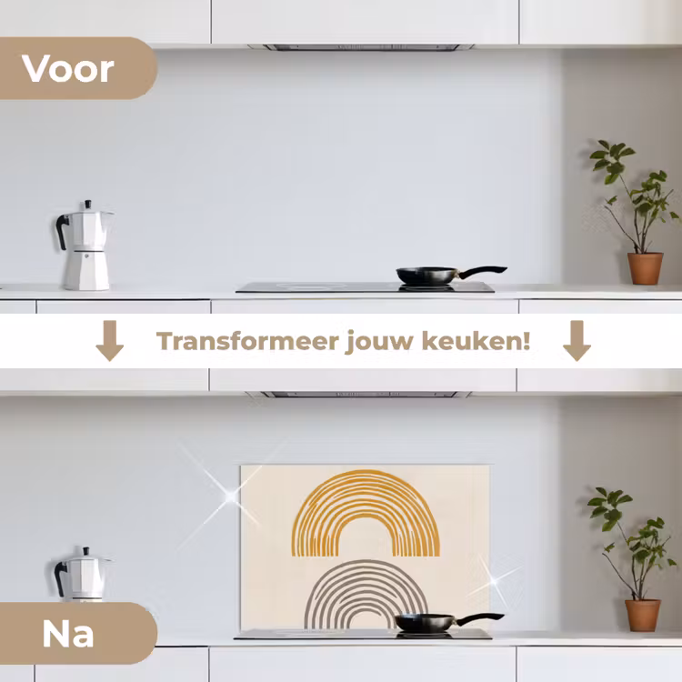 Spatscherm keuken - Bogen - Lijnen - Oranje - Minimalistisch — 3