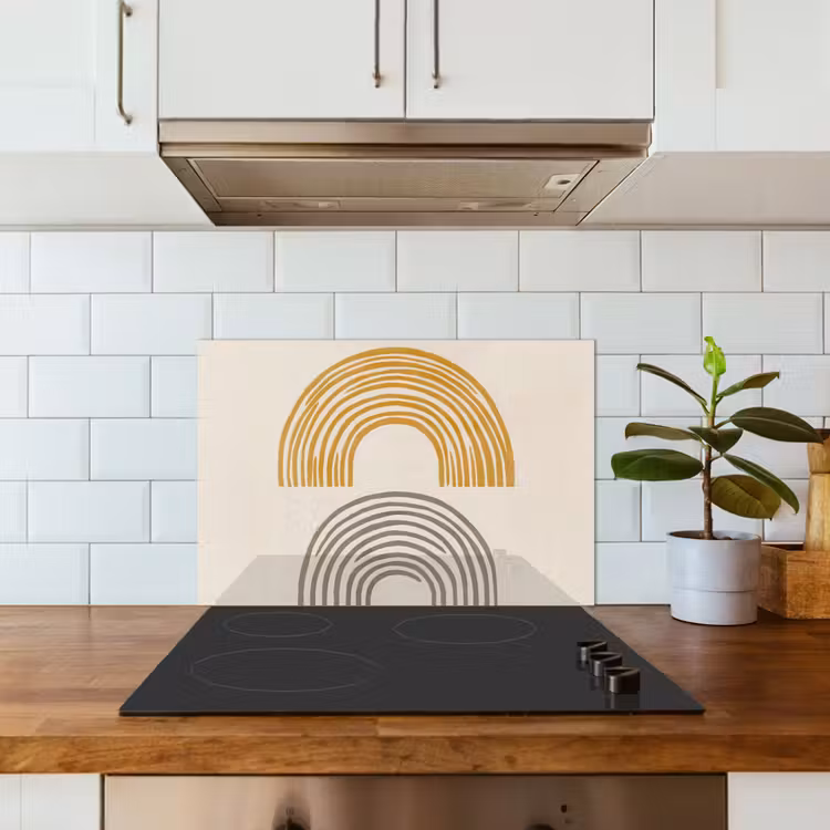 Spatscherm keuken - Bogen - Lijnen - Oranje - Minimalistisch — 6