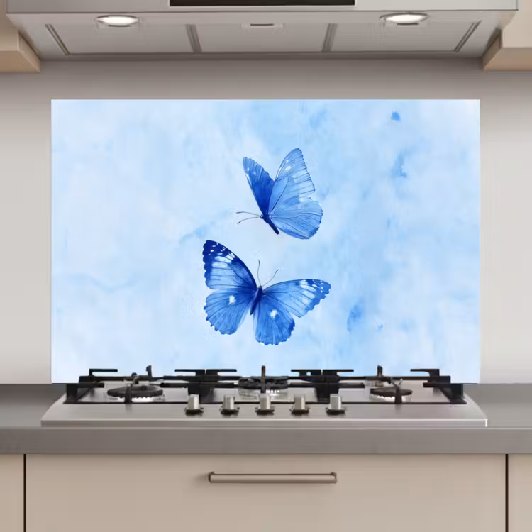 Spatscherm keuken - Vlinders - Sierlijk - Blauw — 1