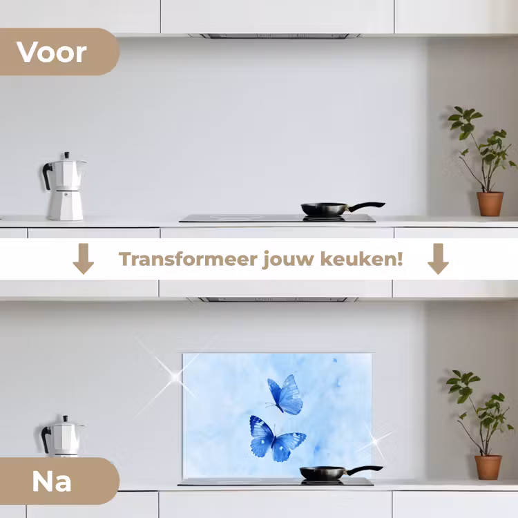 Spatscherm keuken - Vlinders - Sierlijk - Blauw — 3
