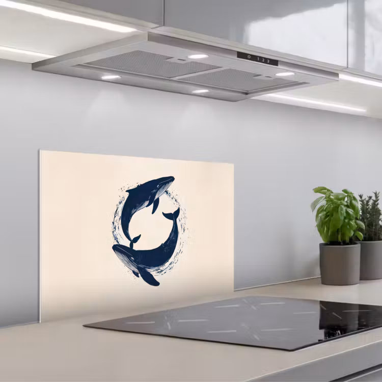 Spatscherm keuken - Walvissen - Spetters - Cirkel - Donkerblauw — 5