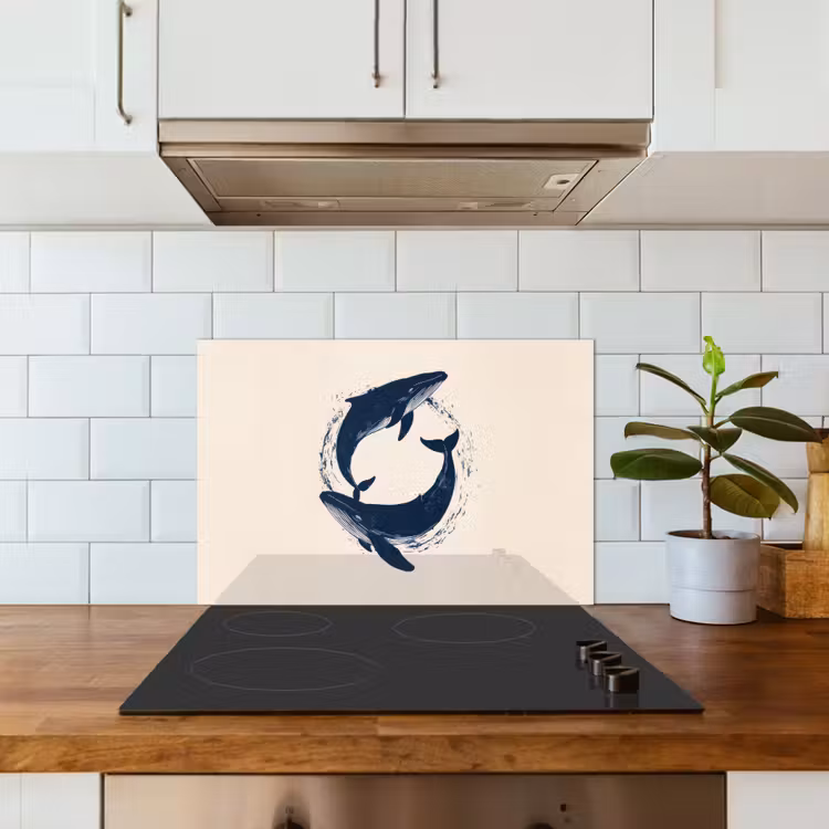 Spatscherm keuken - Walvissen - Spetters - Cirkel - Donkerblauw — 6