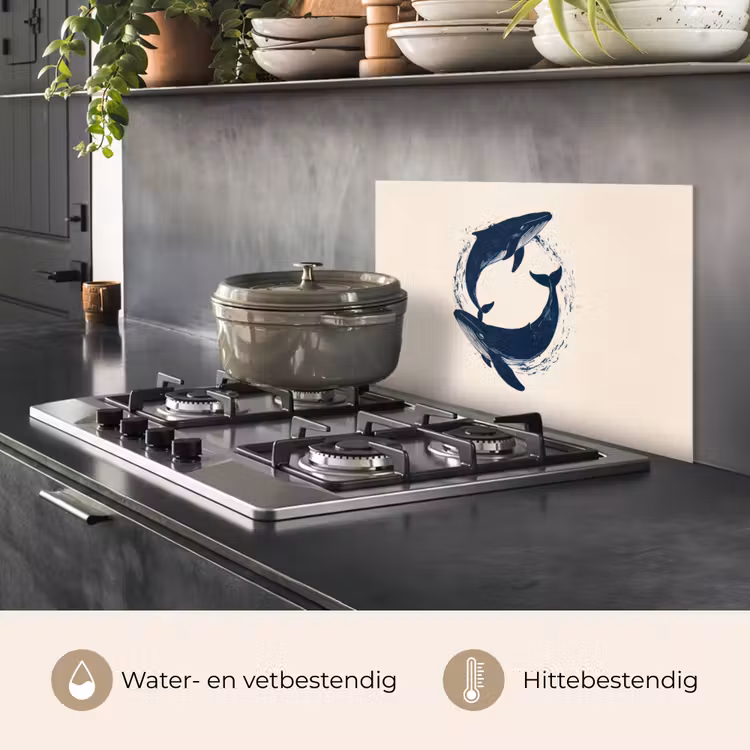 Spatscherm keuken - Walvissen - Spetters - Cirkel - Donkerblauw — 7