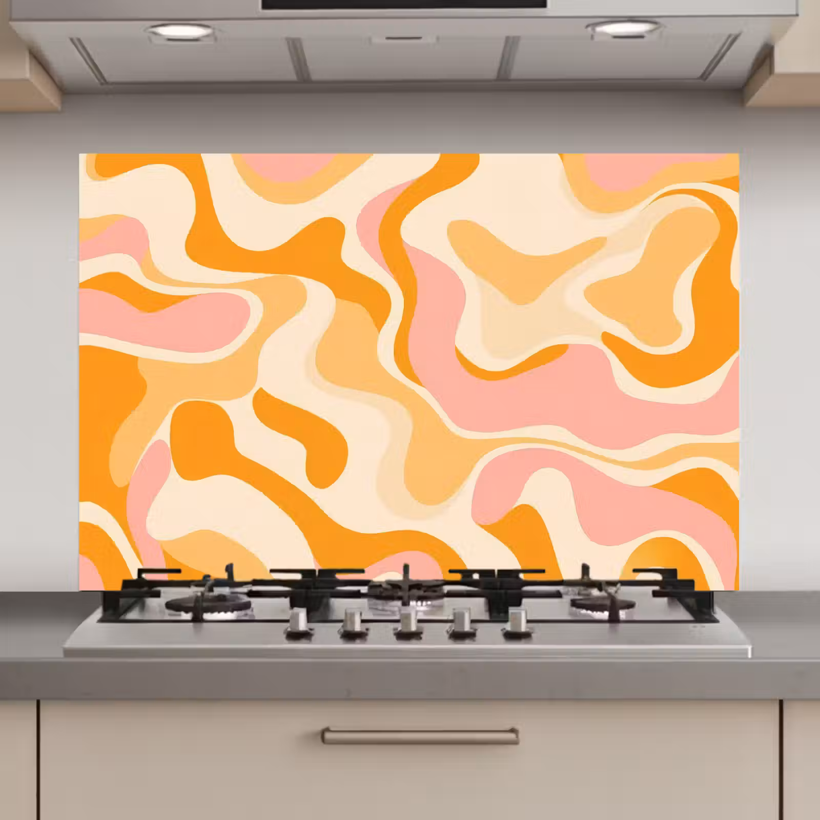 Spatscherm keuken - Abstract - Golvend - Oranje — 1