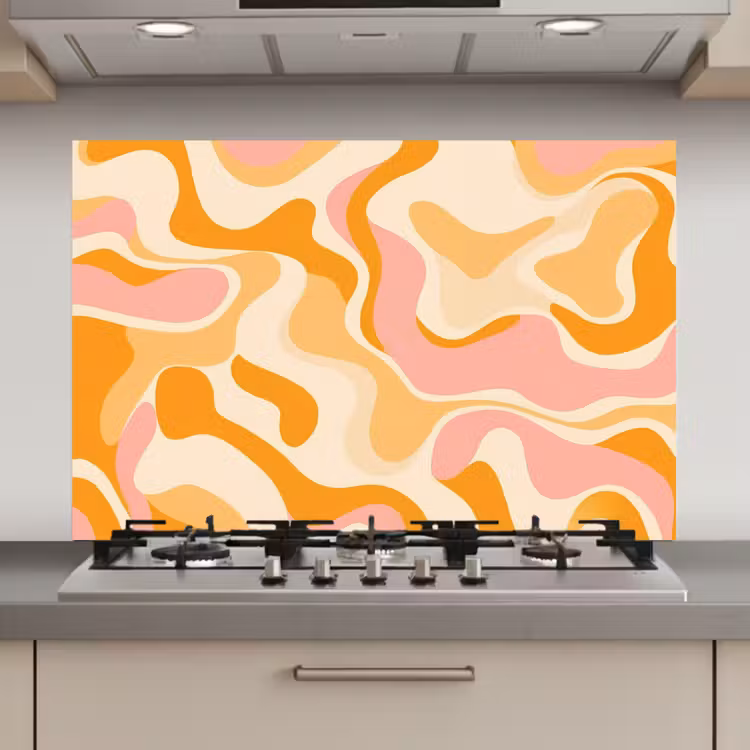 Spatscherm keuken - Abstract - Golvend - Oranje — 1