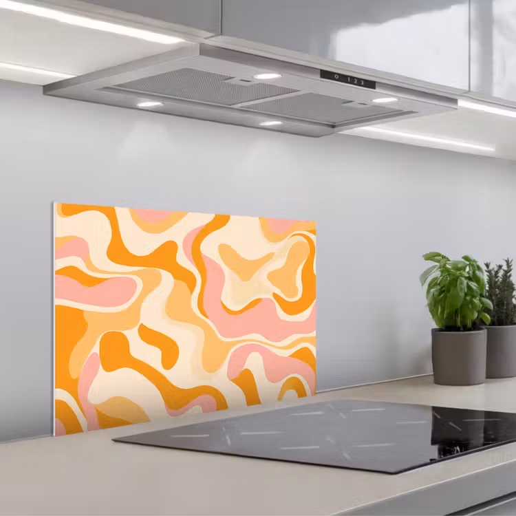 Spatscherm keuken - Abstract - Golvend - Oranje — 5